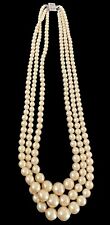 Antique Art Deco Triple Strand Glass Pearl Necklace Sterling Hallmarked Clasp