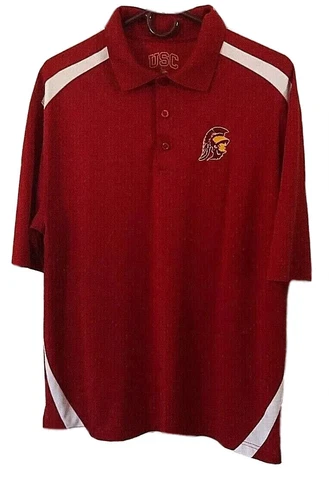 USC Trojans Authentic Apparel NCAA Embroidered Mascot Logo Red Polo Size Large Cover