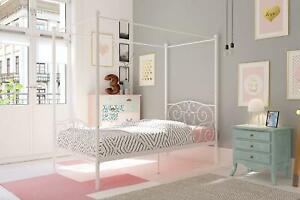 Dhp Canopy Bed With Sturdy Bed Frame, Metal, Twin Size - Pink,White,Gold Pewter