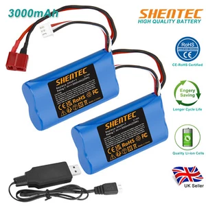 2x Li-Ion battery 7.4V 3000mAh T-plug for WLtoys 4WD Rc Cars 12401 12402 12403 - Picture 1 of 15