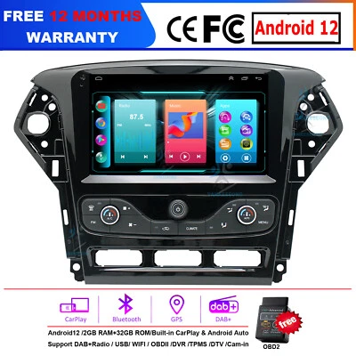 Android 12 Car HeadUnit GPS Radio Sat Navi DAB DVR For Ford Mondeo MK4 2011-2013 - Bild 1 von 4