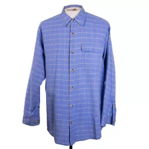 Camicia Orvis uomo L blu quadri lino misto cotone bottoni davanti LS - Foto 1 di 10