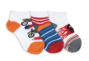 Jefferies Socks Boys Toddler Racing Motorcycle Stripe Low Cut Ankle Socks 3 Pair - Picture 1 of 3