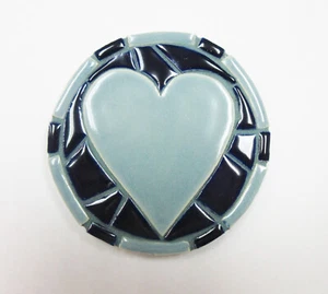 HEART Mosaic Coaster, Wall Plaque, Trivet, Handmade CeramicTile, 2-Tone Blue - Picture 1 of 4