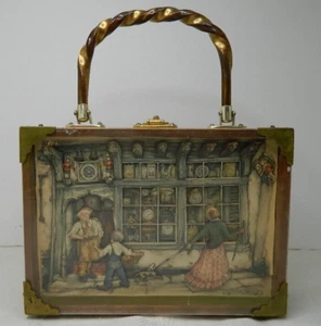 Vintage Anton Pieck Clock Shop Scatola Ombra 3D Scatola Legno Borsa Fodera In Feltro anni '60 - Foto 1 di 13