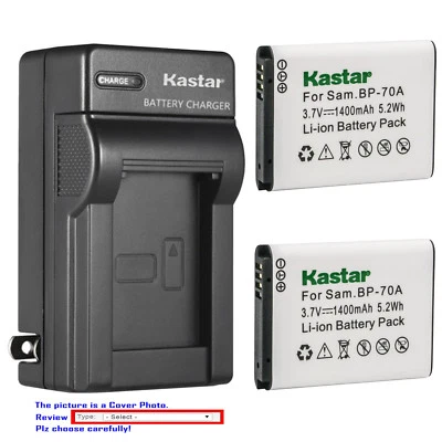 Cargador de pared de batería de CA Kastar para cámara Samsung BP-70A y Samsung TL205 WB30F Foto 1 de 4