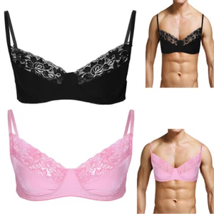 YiZYiF Men's Sissy Lace Bra Top Underwear Lingerie Bikini Adjustable Shoulder - Picture 1 of 9