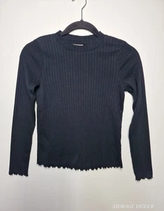 Cat & Jack Ribbed Sweater Girls L (10/12) Black Cotton Ruffle Hem Long Sleeve - Picture 1 of 11