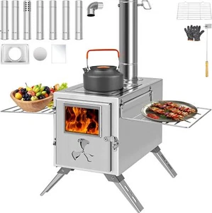 NAIZEA Stufa a Tenda 83" Portatile Campeggio Stufa a Legna Bruciatore e 7 Tubi Camino - Foto 1 di 14