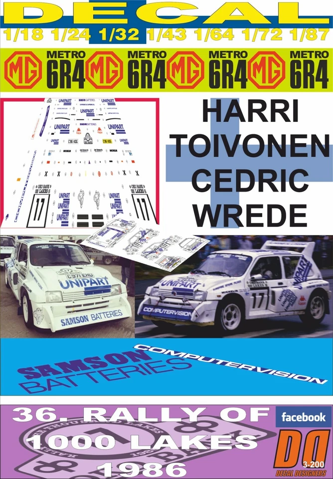 DECAL MG METRO 6R4 HARRI TOIVONEN 1000 LAKES R. 1986 8th (06) - Image 1 of 1