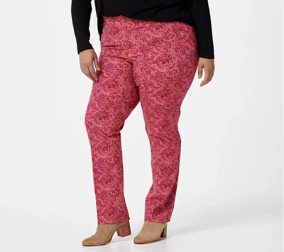 Isaac Mizrahi Live! Pantalones Talla Grande 22 Elásticos Rosa Fucsia Paisley Pierna Ajustada Nuevos con Etiquetas Foto 1 de 4