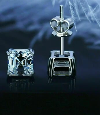 3.5 Ct Asscher Cut Created Diamond Solitaire Stud Earrings 14K White Gold Plated - Image 1 of 3