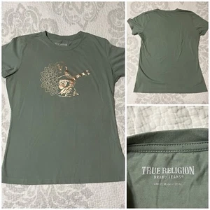NUEVO NUEVO SIN ETIQUETAS Mujer True Religion Buddah con Guitarra Verde Salvia Camisa Talla Grande Dorado - Imagen 1 de 12