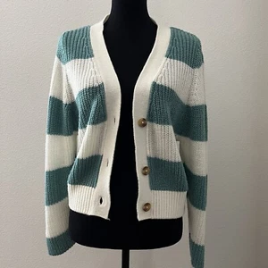 SO Striped Button Up Teal Cardigan Sweater Size Small - Picture 1 of 4