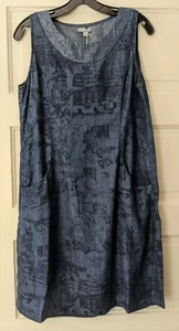LG ITALIAN Denim Blue Printed Sequined Neck Shift Dress POCKET Comfort NWT - Imagen 1 de 8