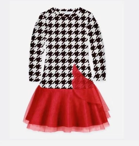 “girls Size 8 dress” Houndstooth W Red Tulle Easy Care, New, Party School Travel - Picture 1 of 6