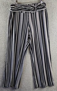 NY Collection Petite Cropped Pull On Pants W/ Faux Belt Women's PL Black/White - Picture 1 of 14