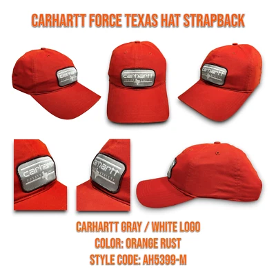 Carhartt Force Texas Grey Patch Hat Cap Orange Rust Strapback AH5399-M New _A6 - Image 1 of 4
