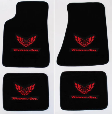 NEW! Carpet Floor Mats 1982-2002 PONTIAC FIREBIRD Trans Am Embroidered Logo RED - Image 1 of 4