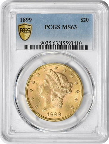 1899 $20 Gold Liberty Head MS63 PCGS Cover