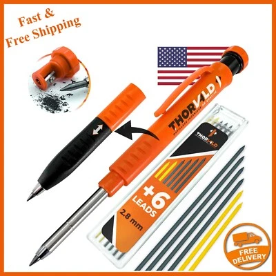 BRANDED THORVALD Carpentry Pencil Set for Carpenter - Incl. 7 Leads + Sharpener + Finger