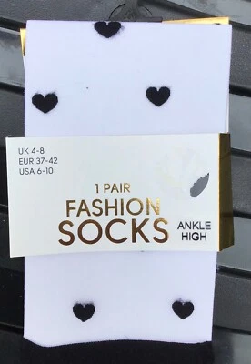 Calcetines Blancos Damas con Corazones Negros Detalle Talla 4-8 Foto 1 de 2
