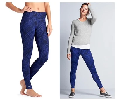 Athleta Westchester Chaturanga Tight Reversible Navy Plaid Black Small New W Tag - Image 1 of 4