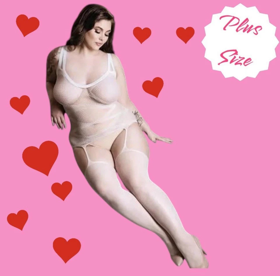 Body de malla blanca ribete de encaje de red talla grande - talla única  Foto 1 de 2