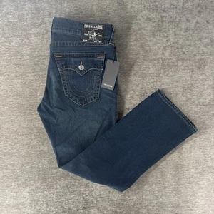 True Religion Ricky Flap SN Relaxed Straight Jeans Blue Denim Men’s 36x32 NWT - Picture 1 of 14