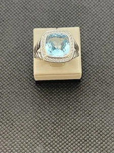 David Yurman Sterlingsilber Albion Ring 11 mm Blautopas mit Diamanten Größe 8 - Bild 1 von 7