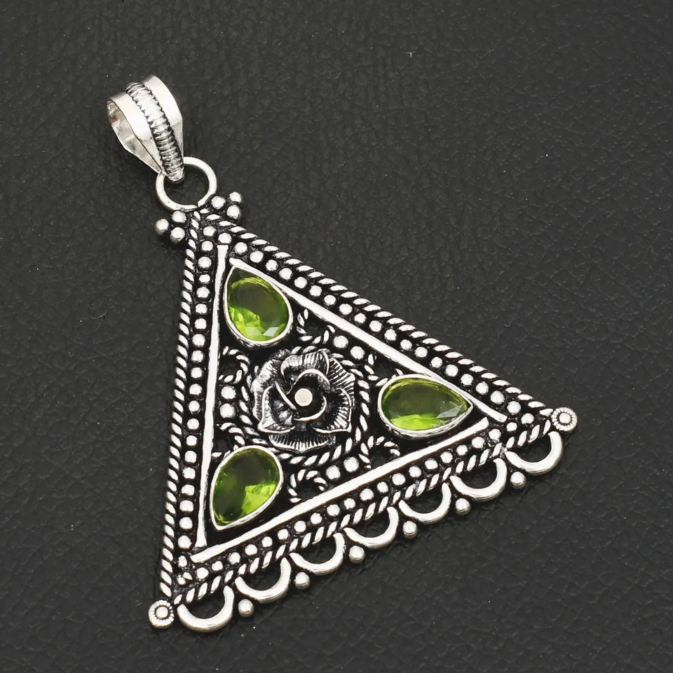 Peridot Gemstone Handmade Flower Pendant Jewelry Gift For New Year 2.4" AP-38669 - Image 1 of 1