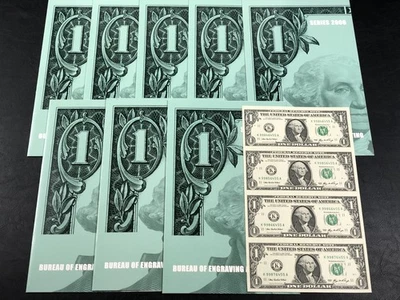 9x 2006 $1 Uncut Sheet of 4 Uncirculated Federal Reserve Notes In BEP Folders - Image 1 of 4