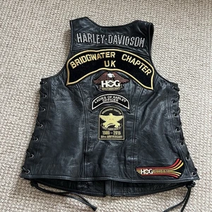 Vintage Harley Davidson Leather Motorcycle Vest HOG Patch & Pins Women’s Size M - Picture 1 of 15