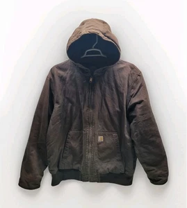 Carhartt Coat Jacket Duck Canvas Hooded Insulated Quilted 104050-DKB Brown XL - Picture 1 of 15