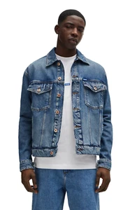 Giacca jeans HUGO Dex in pietra blu medio denim lavato vestibilità regolare - Taglia M - Foto 1 di 11