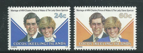 Cocos Keeling Islands Scott # 73-74 MNH Royal Wedding Cover