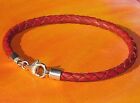 Mens /Ladies 4mm Red braided leather & sterling Silver bracelet by Lyme Bay Art