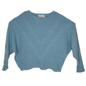 Philosophy Sweater Womens Size 2X Blue Cropped Dolman Sleeve Ribbed Pullover Top - Picture 1 of 15