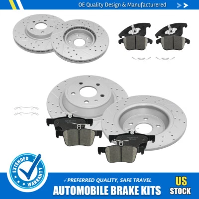 Rotores de disco perforados delanteros traseros + pastillas de freno de cerámica para Ford Fusion 2013-2019 Foto 1 de 4