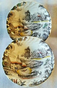 Set Of 2 Yorkshire Brown Ironstone Haystack Design Bowls Hand Engraved 6 1/2×2" - Picture 1 of 4