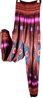 Pantalones de Yoga Talla 8 a 10 (Pequeños) Cintura Elástica Pierna Ancha Bloomer Púrpura Harén Boho Foto 1 de 4