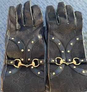 Gucci Horsebit Lederhandschuhe schwarz Logo Nieten 7,5 Italy - Bild 1 von 7