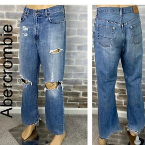 Men’s Y2K Distressed Abercrombie & Fitch Boot Cut Indigo Jeans Size W30 L30 - Picture 1 of 12