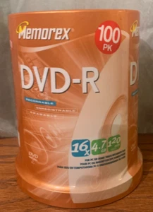 MEMOREX DVD-R = 16X - 4.7GB - 120 Minute 100 Pack Spindle SEALED PACKAGE - Picture 1 of 2