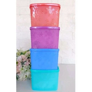Tupperware Snowflake Freezer Medium Square Round Plastic Container 800ml (4) Set - Picture 1 of 5