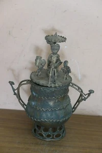 Antique Ashanti Cast Bronze Kuduo Pot Figures Men Lidded Gold Pot - Picture 1 of 12