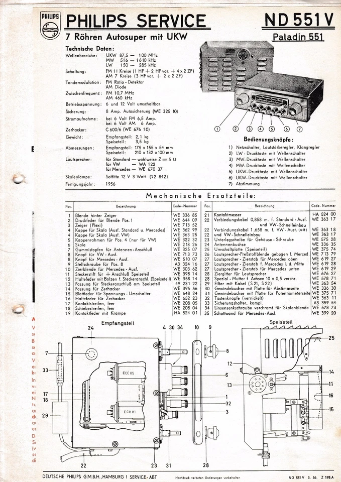 Manuale Di Servizio Per Philips ND 551, Paladin 551 - Immagine 1 di 1
