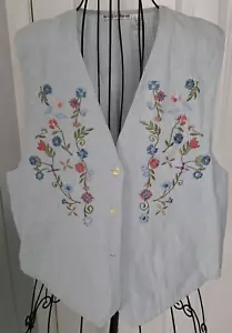 Vintage Maggie & Max Vest Shirt Lg 100% Cotton Blue Stripe Embroidered Tie Back - Picture 1 of 10