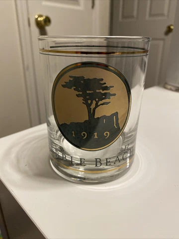 Pebble Beach 1919 Whiskey Rocks Glass Logo California Golf, Green & Gold EUC Cover