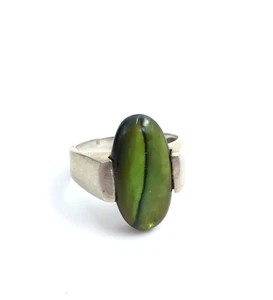 Anillo de plata esterlina 925 verde abulón forma ovalada oblongo talla 5,5 - Imagen 1 de 11